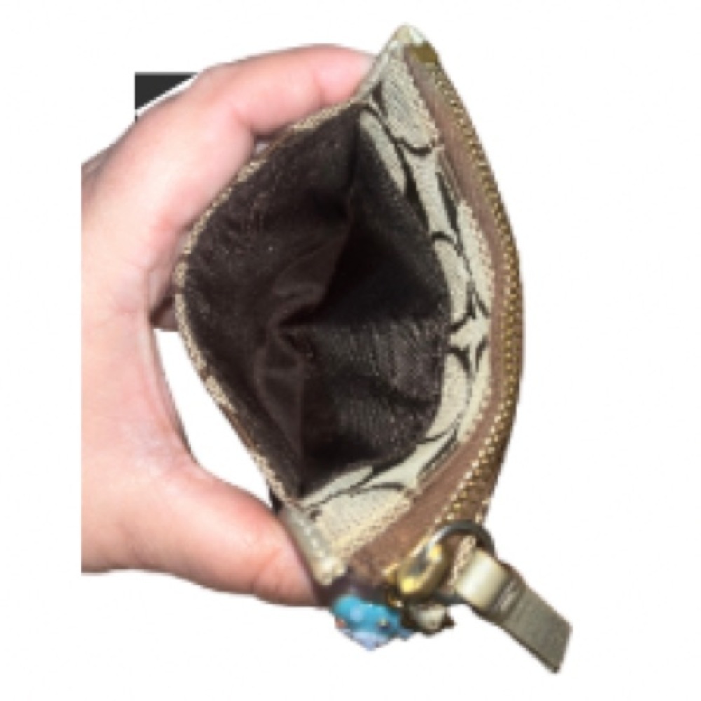 Coach “C” Signature Brown Small Change Purse Wallet Gold Leather Logo & Chain - Picture 6 of 7